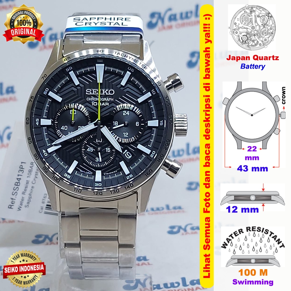 Seiko SSB413P1 Chronograph Sapphire Black - Jam Tangan Pria SSB413
