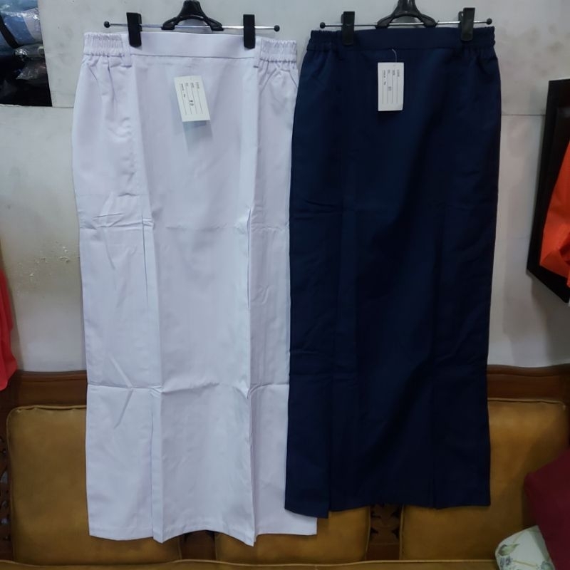 Rok Span Karet Panjang SMP Biru Tua SMP, Putih Lipit 2