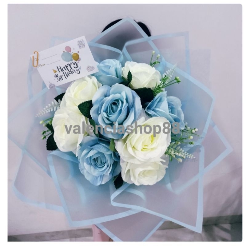 BUKET BUNGA MAWAR BIRU PREMIUM ARTIFICIAL