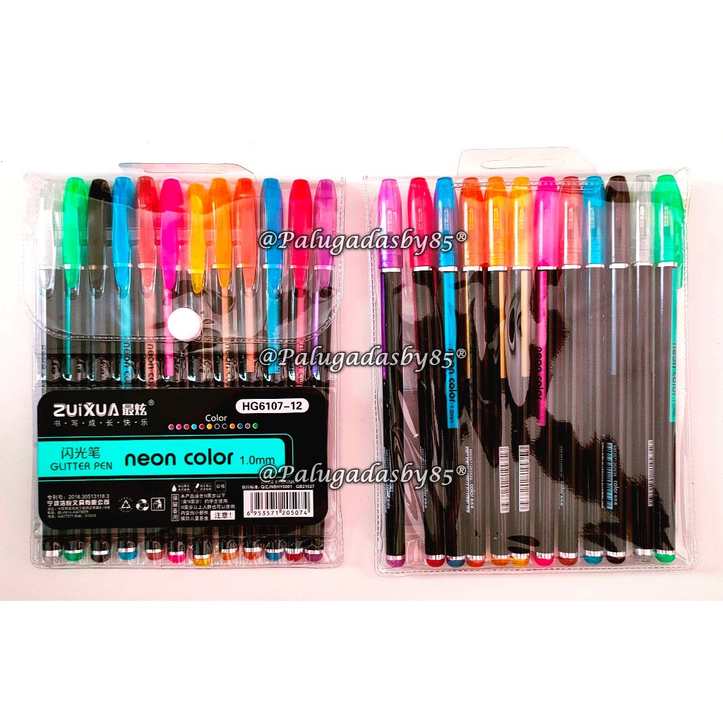 

(1 Pak / 12 Warna) GROSIR Gelpen ZUIXUA HG6107-12 1.0 Glitter Pen Neon Color / Pen Gel Warna Warni Neon / Color Pen / Gel Pen Color Zui Xua HG 6107/ Pen Neon