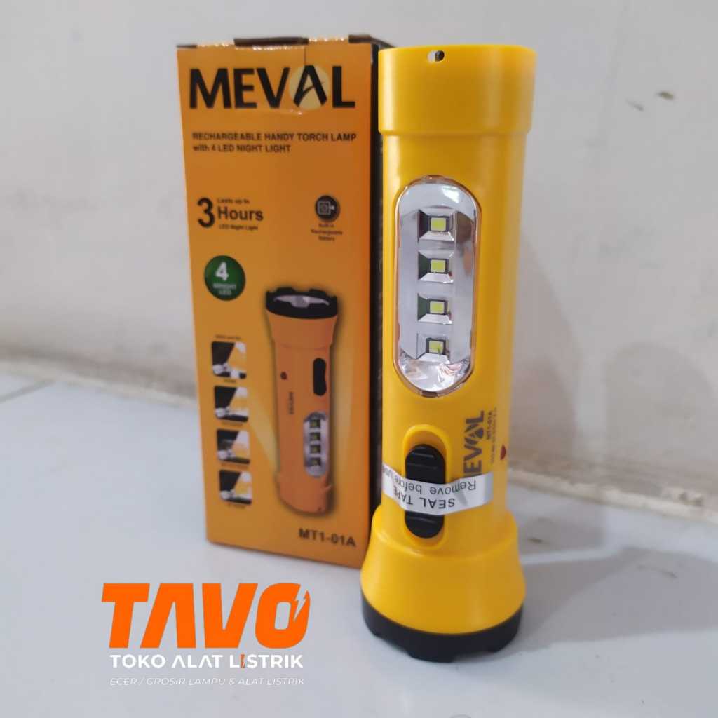 Senter LED 1W + Lampu Tidur 4 LED, Warna Putih - MEVAL