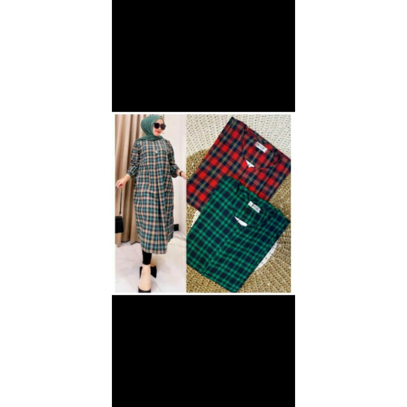 LONG TUNIK REMAJA WANITA MOTIF KOTAK FLANEL RESLETING DEPAN BUSUI IMPORT