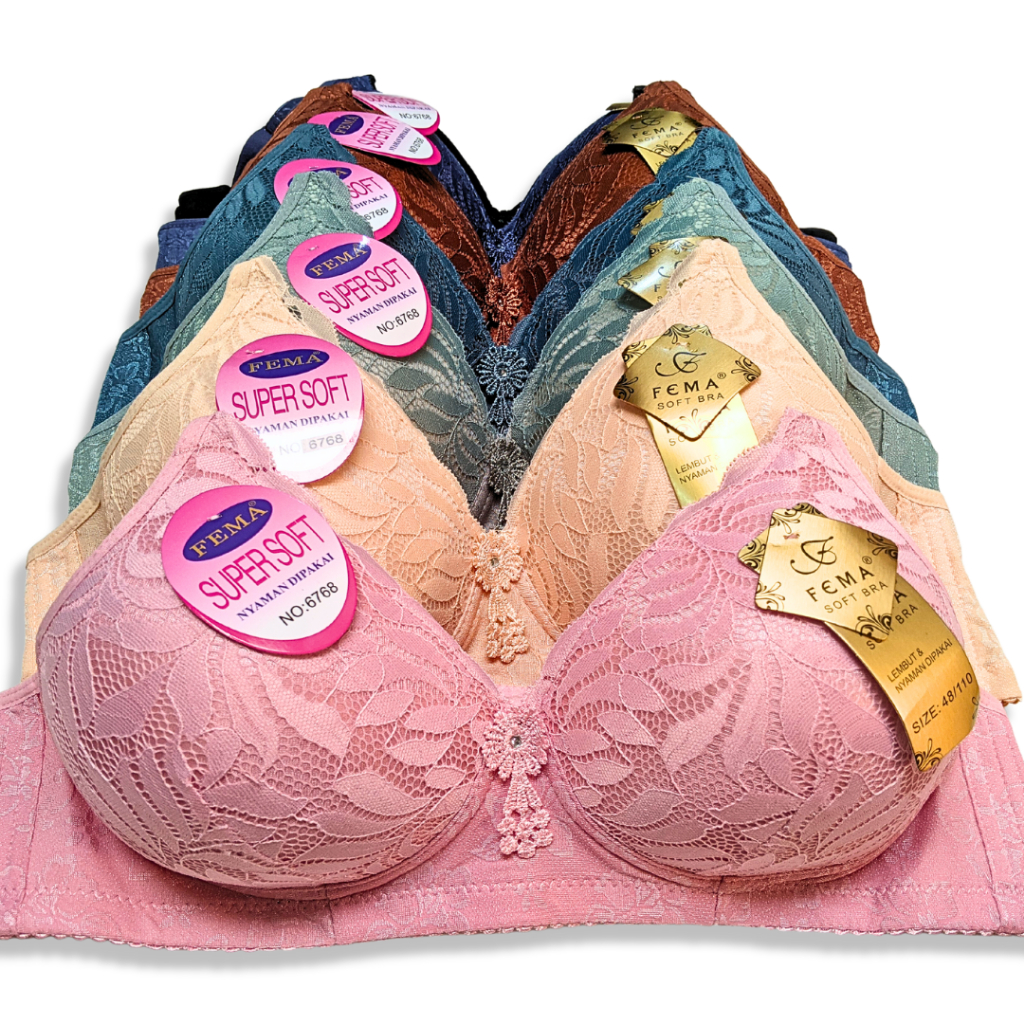 BH WANITA JUMBO CUP C TANPA KAWAT fema 6768 sidixin 2467 KAIT 3 BUSA TIPIS SIZE 42 -  48