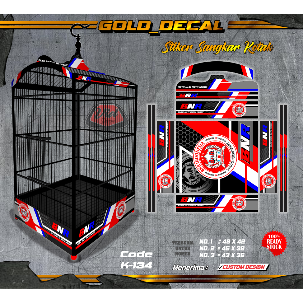 Sticker Sangkar kotak BnR Motif BnR Corak Merah No 1 2 3