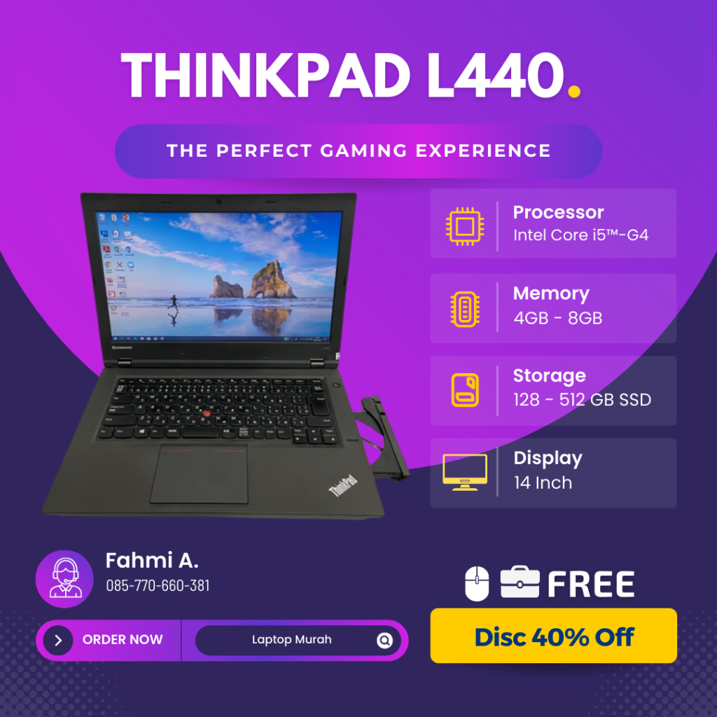 Laptop Lenovo Thinkpad L440 Core i5 Gen 4 Ram 8 Ssd 256 Murah Bergaransi