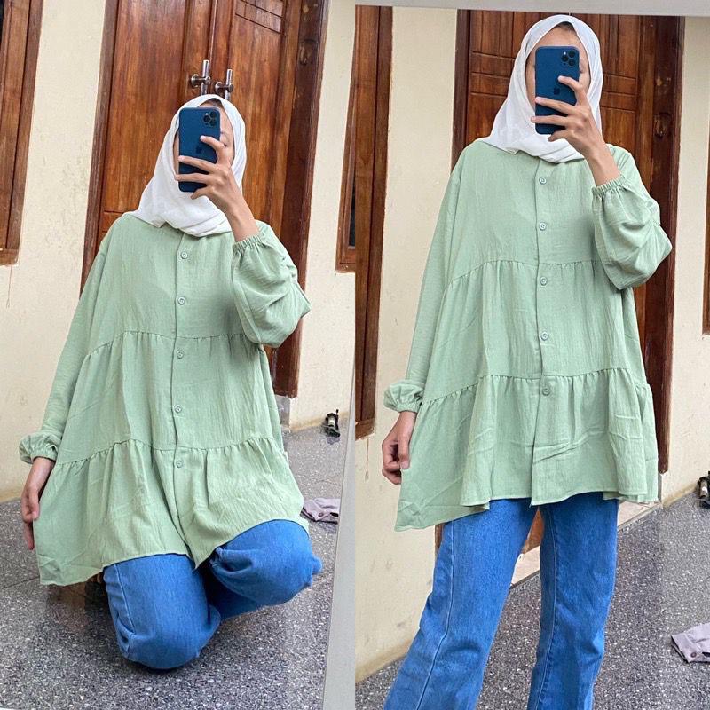KEMEJA TINGKAT CRINKLE//KEMEJA CRINKLE WANITA//KEMEJA CRINKLE KEKINIAN