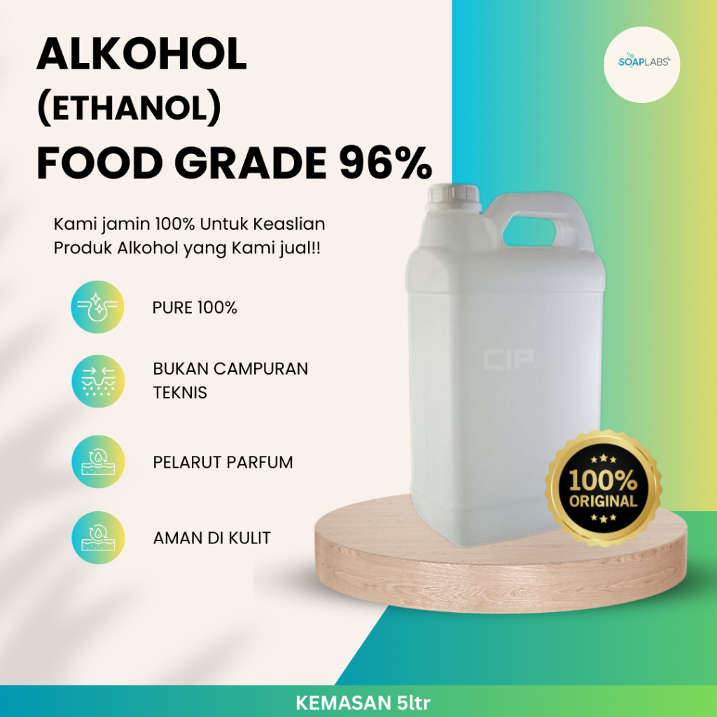 ALKOHOL ETANOL FOOD GRADE 96% KEMASAN 5 LITER FOOD GRADE ETYL