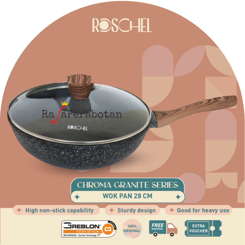 Roschel Chroma Granite Wok 28cm Penggrorengan Granite Anti Lengket