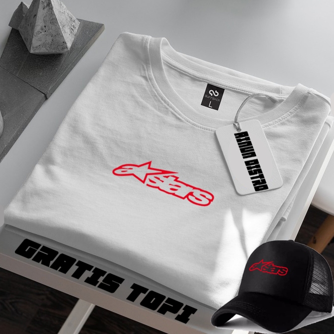Bonus Topi . Kaos Pendek Astar Text Merah / Terkeren  Baju Lengan Pendek Premium Quality >Af_Fashion