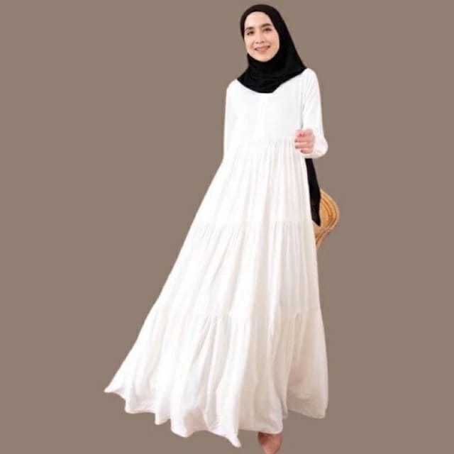 GAMIS PUTIH POLOS REMAJA SYAR"I BAJU GAMIS WANITA TERBARU 2023 GAMIS SUSUN REMPEL