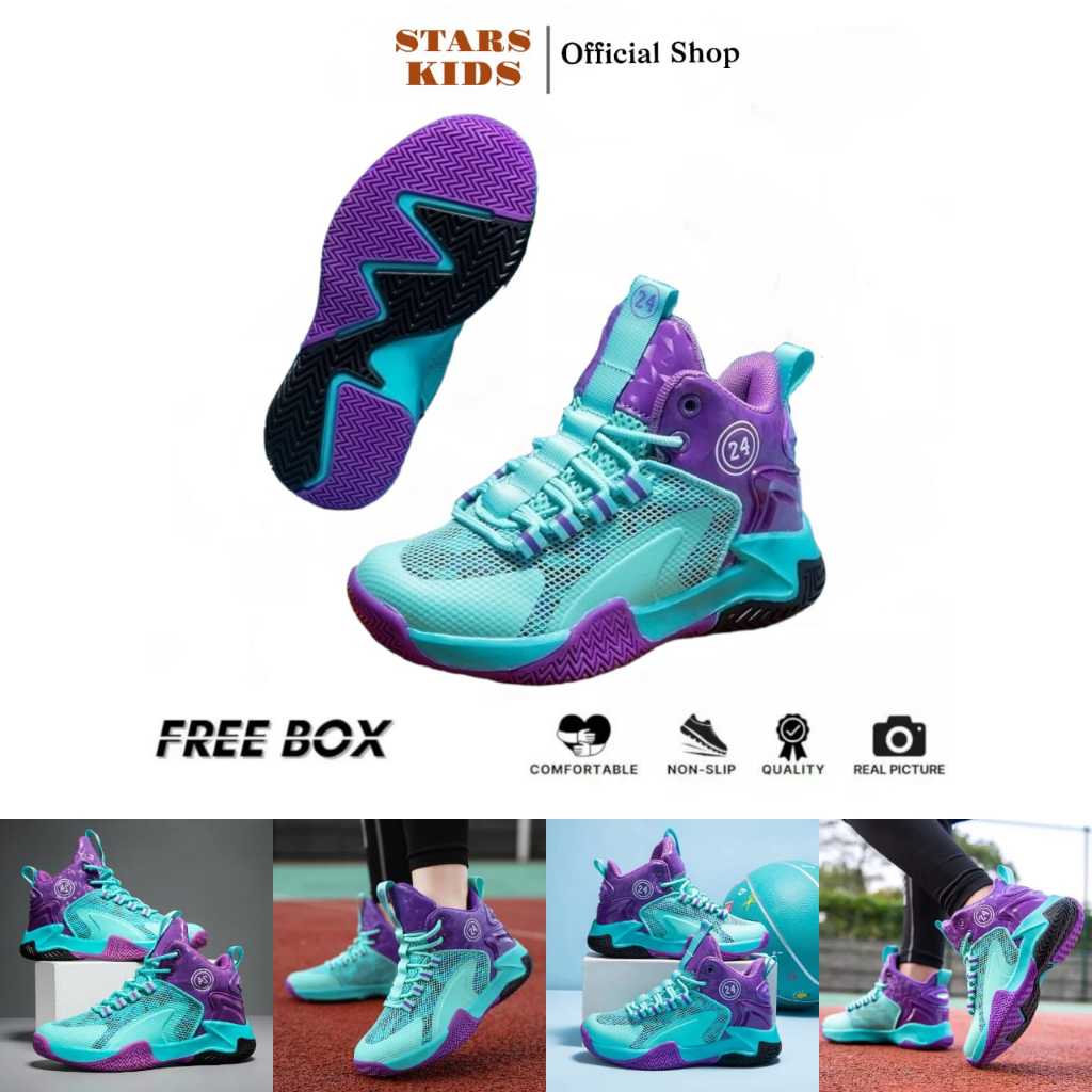 SEPATU BASKET ANAK IMPORT / SEPATU BASKET OLAHRAGA ORIGINAL IMPORT BERKUALITAS - GREEN PURPLE