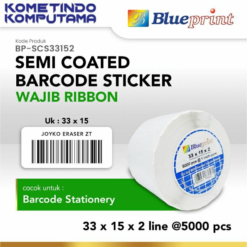 

33x15mm 2 Line Semi Coated WAJIB RIBBON BLUEPRINT isi 5000Pcs Sticker label Barcode SCS TAHAN AIR