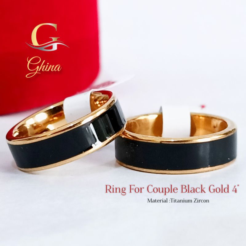 Cincin Couple Titanium Ukir Nama Tunangan Gold Black Cicin Kawin Nikah