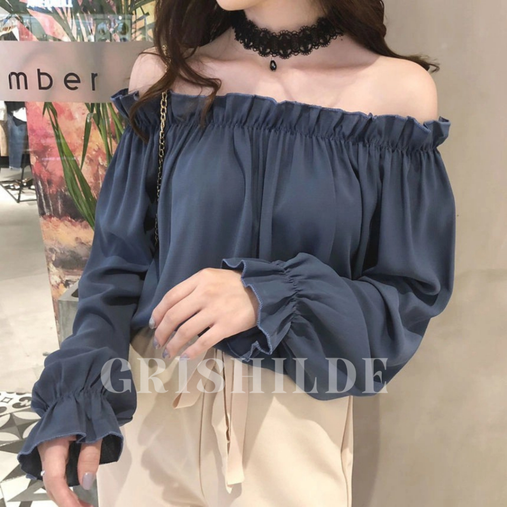 ADANA Dress Sabrina Korean Style Jumbo Wanita Dres Big Size Gaun Casual A Line Lengan Panjang Oversi