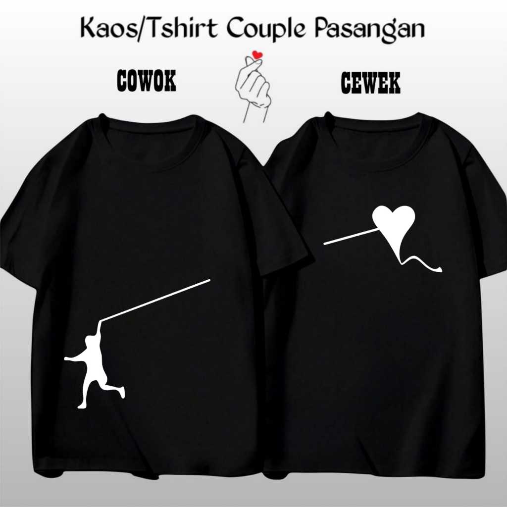 Kaos Atasan Couple Pasangan Love Layang Pria Wanita Lengan Pendek Katun 30s Trendy Kekinian Trendy /