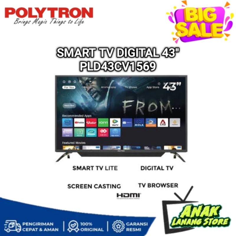 POLYTRON LED TV 43 INCH PLD43CV1569 SMART DIGITAL TV GARANSI RESMI
