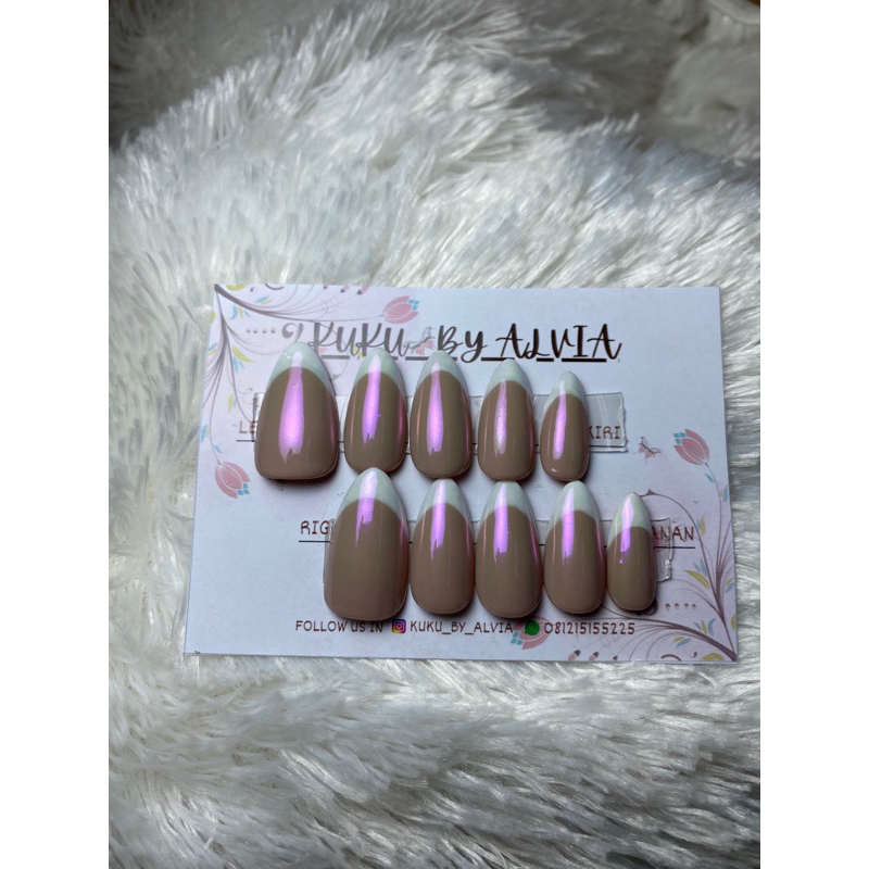 FRENCH NAIL AURORA NAILART kuku palsu/ press on nails/ wedding nails/ kuku palsu pengantin/ custom k
