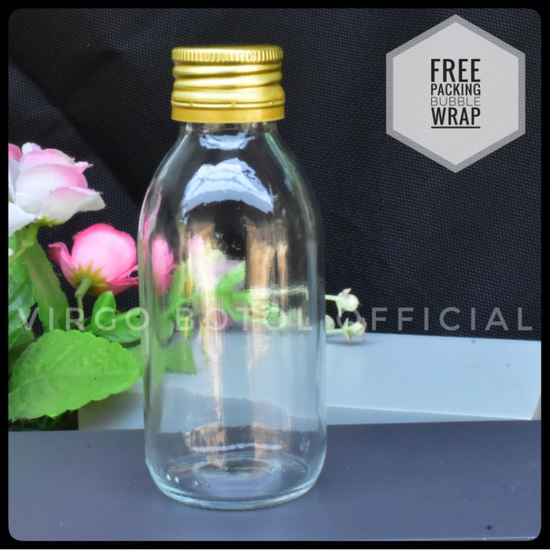Botol Kaca 100ml Tutup ulir Aluminium Gold