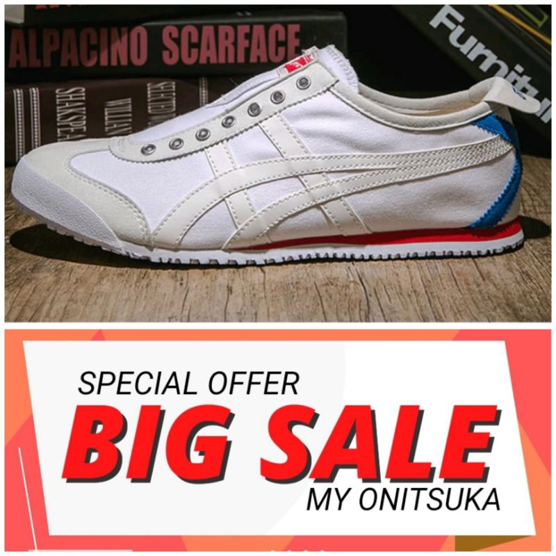 Sepatu Onitsuka Tiger Original Slip On White X Blue Red