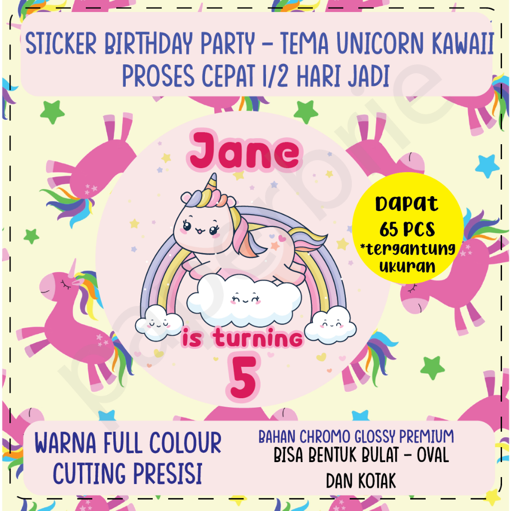 

label stiker UNICORN KAWAII Ulang Tahun Anak - sticker birthday party stiker hampers sticker hamper stiker bingkisan ultah