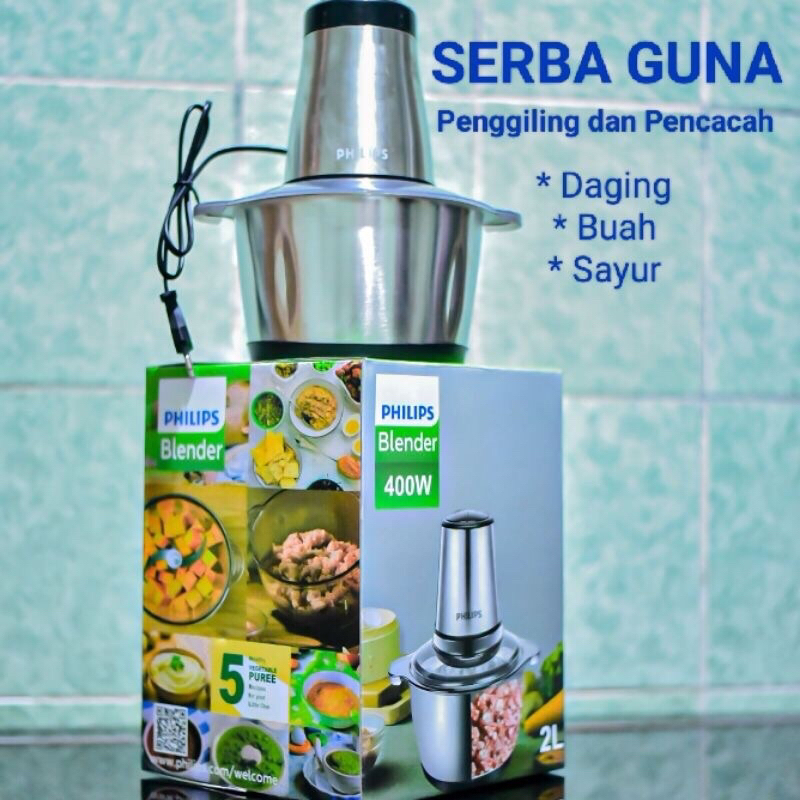 Termurah Philips Penggiling Blender Chopper Penggiling Daging Listrik 400W Food Chopper 2 Liter Caba