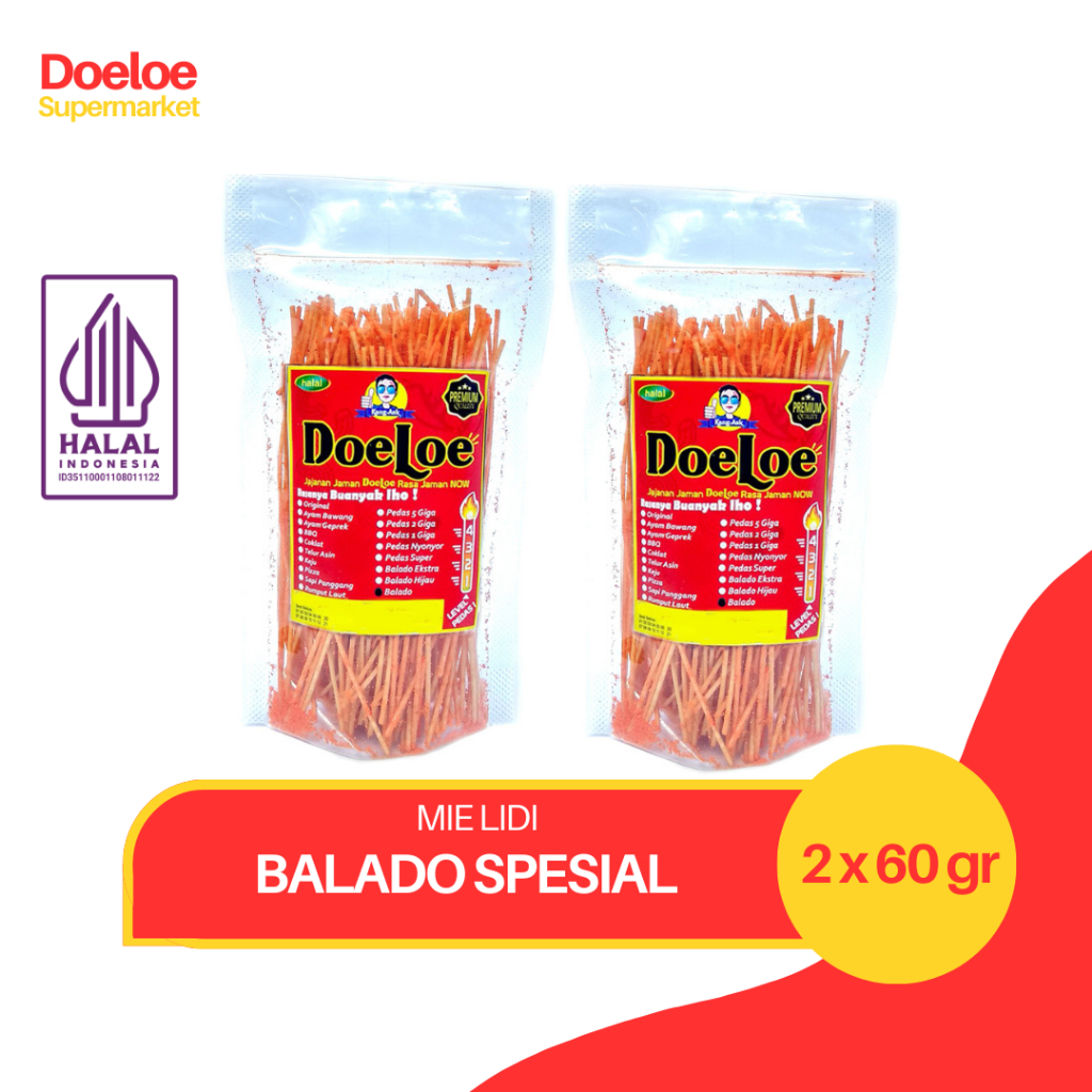 

Doeloe Mie Lidi Rasa Balado Spesial Pouch Snack Kang Ask 60gr x 2 Pcs