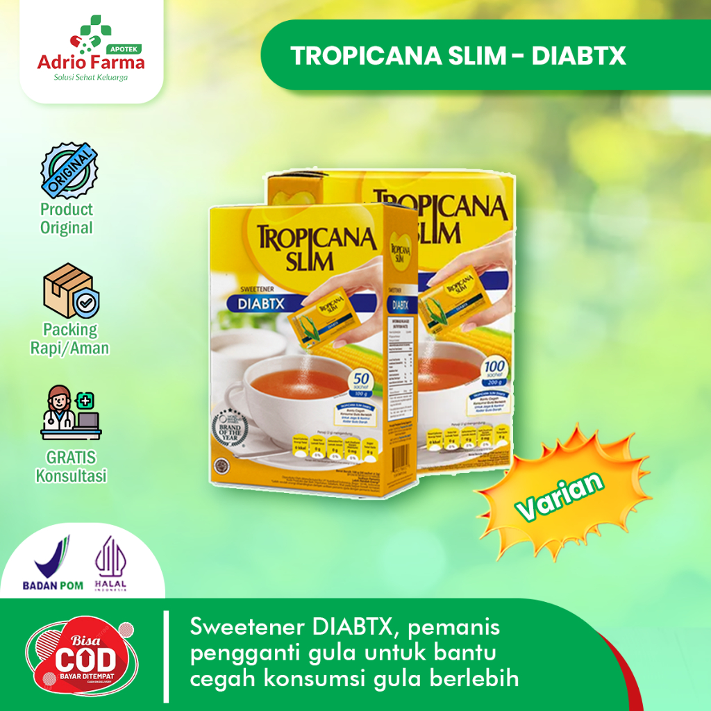 

TROPICANA SLIM - SWEETENER DIABTX Box @ 25 / 50 / 100 - Pemanis Pengganti Gula untuk Bantu Cagah Konsumsi Gula Berlebih