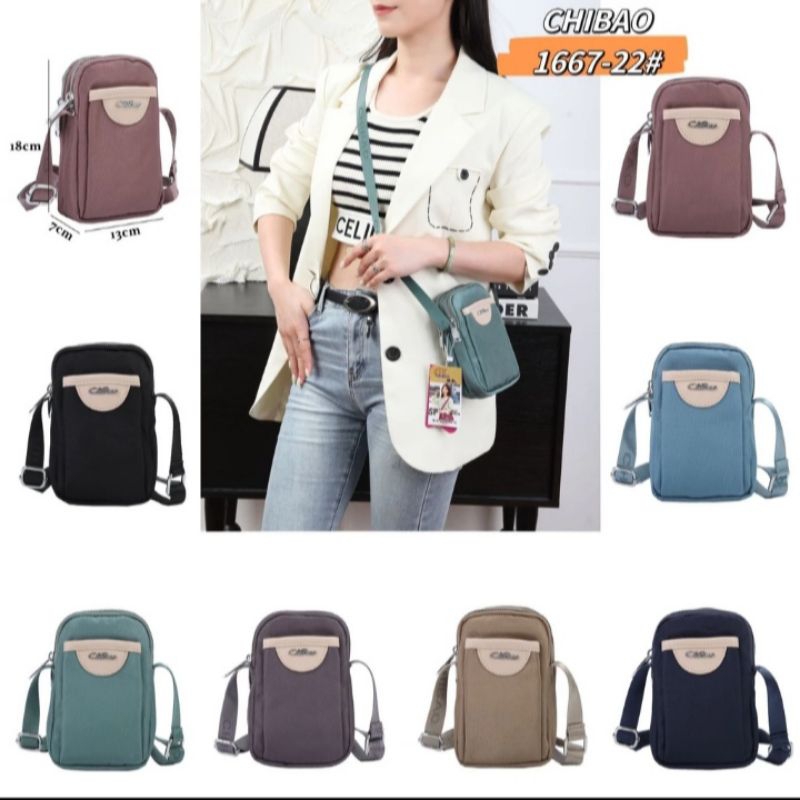 tas selempang dompet HP wanita CHIBAO import original terbaru 1667 kanvas
