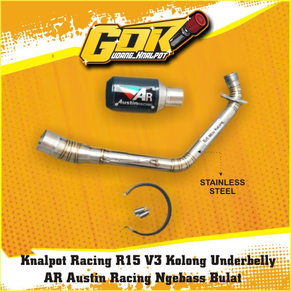 Knalpot Racing R15 V3 Kolong Underbelly AR Austin Racing Ngebass Bulat mantap jiwa