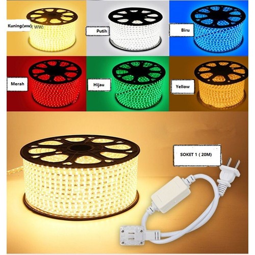 paket lampu led strip selang 5050 SMD AC 220v 20m-30m indor dan outdoor