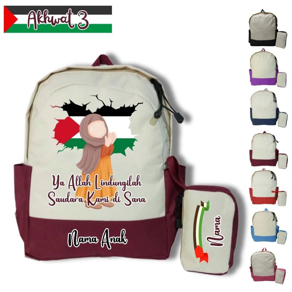 [AKHWAT] Tas Ransel Backpack Anak Sekolah Palestina / Tas Custom Nama / Tas Custom Palestina 1 / Tas
