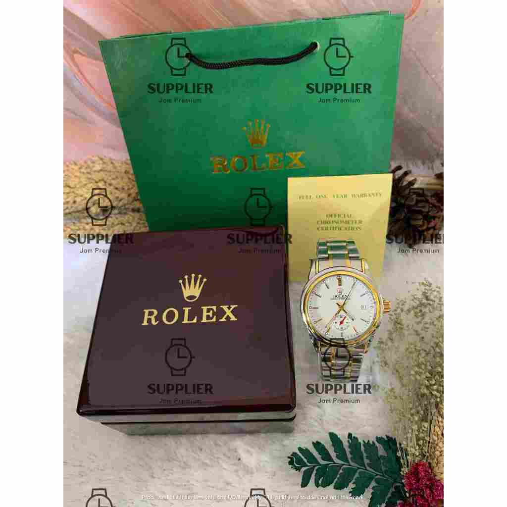 Jam Tangan Pria Rolex Rantai Automatic Tanpa Baterai Tanggal Aktif Free Box Kayu, Kartu & Paperbag