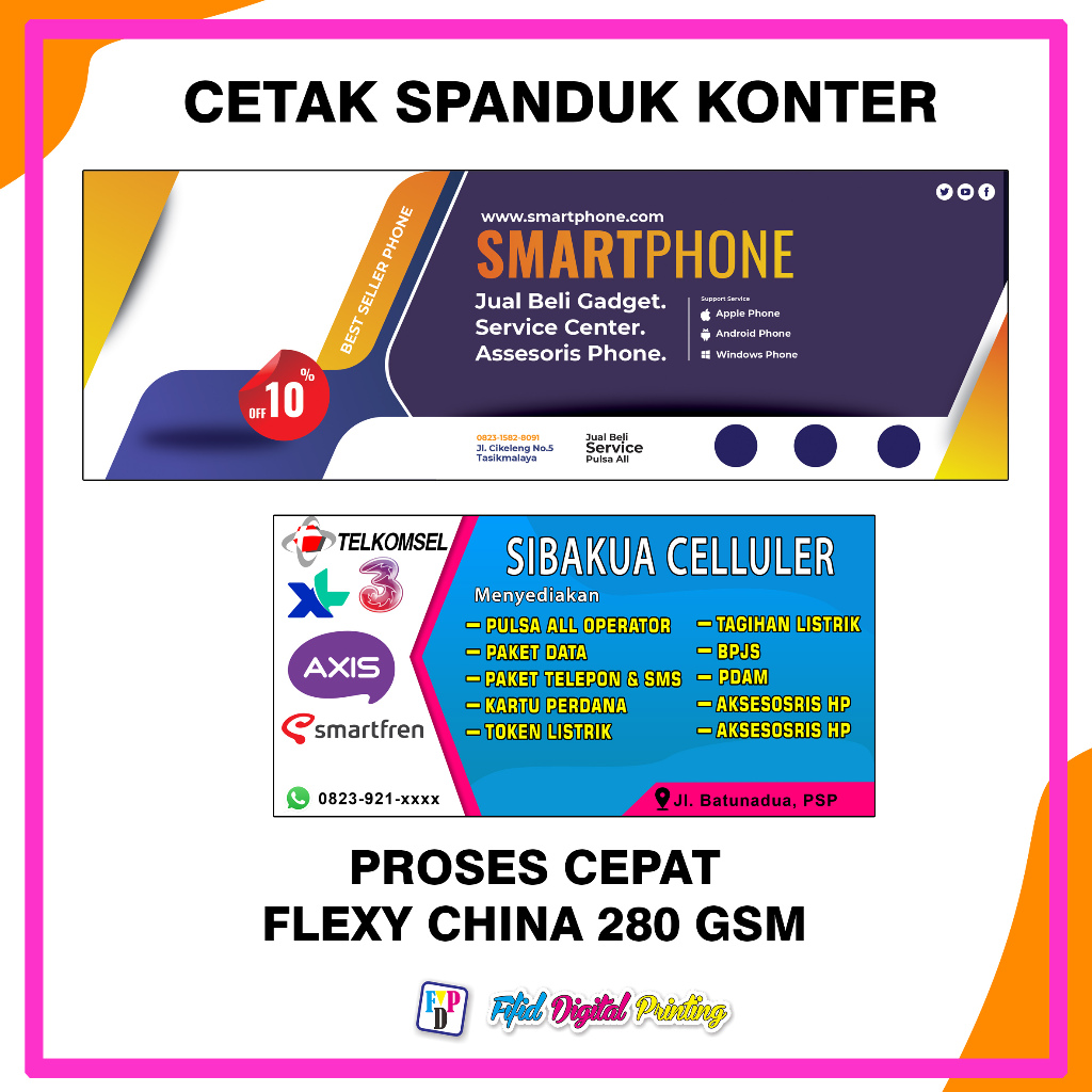 Spanduk Konter Pulsa FREE DESIGN Banner Konter Pulsa Murah Banyak Design dan Ukuran / Banner Toko Ce