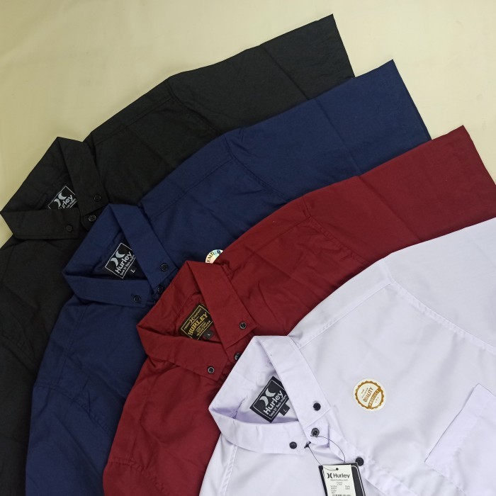 KEMEJA PRIA POLOS LENGAN PENDEK | SLIMFIT | MEREK HURLEY