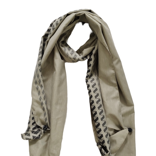 Syal Leher Polos Scarf Leher  Pasmina Panjang Katun GESYAL Krem Pastel List Tenun