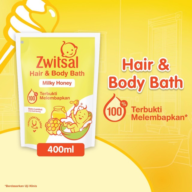 Zwitsal Baby Bath Hair & Body Milky Honey 400mL