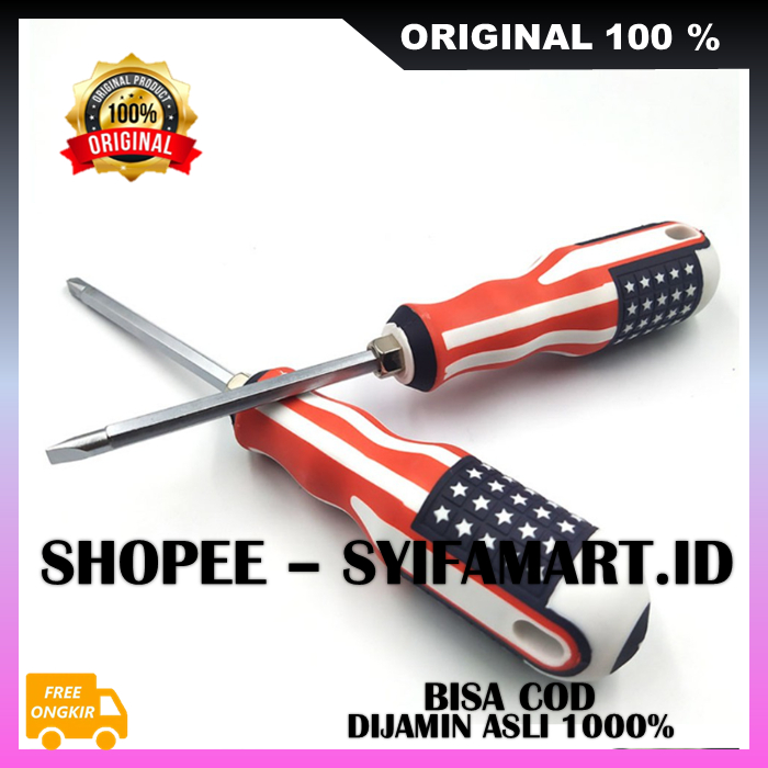 BELI 1 GRATIS 1 Obeng 2 Way USA 4" Obeng Bolak Balik Bendera Amerika Obeng Amerika 4 inch 100% ORIGI