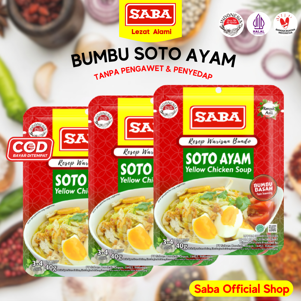 

SABA Bumbu Soto Ayam 40 gram BPOM Bumbu Soto Siap Pakai Sehat Alami Tanpa Pengawet 100% HALAL