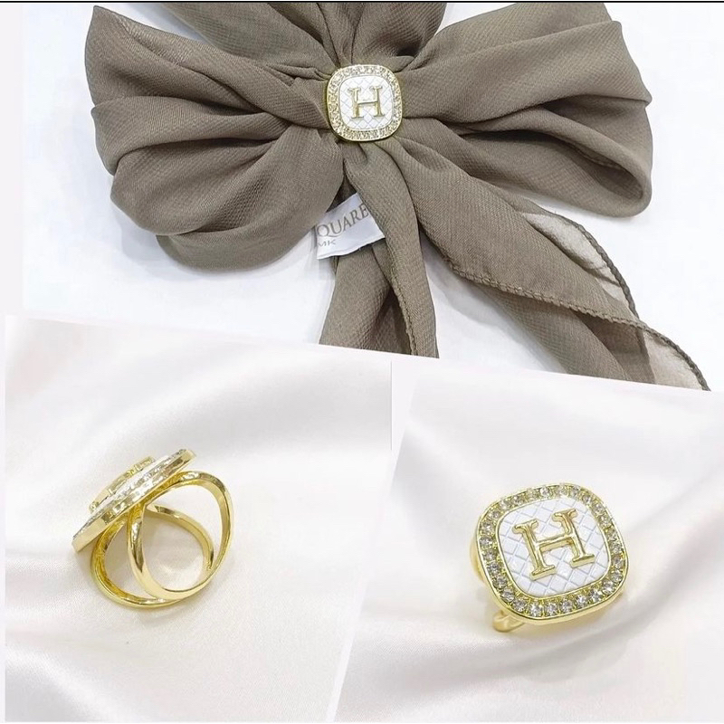 Ring bros kotak inisial H / Ring scraf H / Ring hijab cincin jilbab import