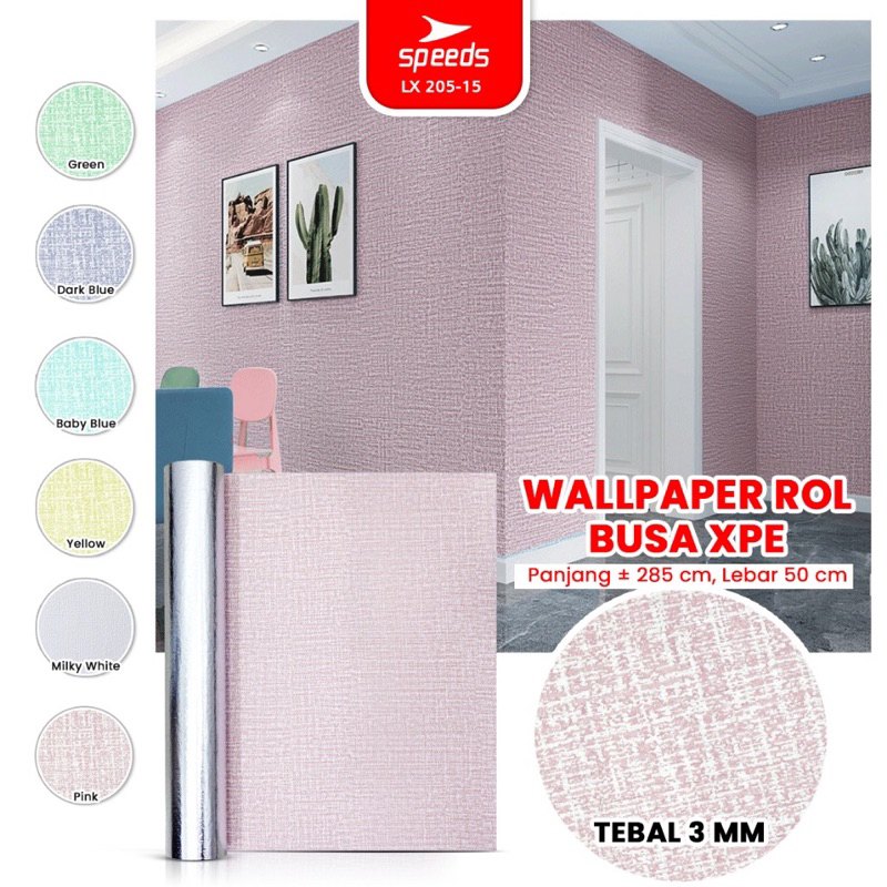 SPEEDS Wallpaper Dinding Foam Roll Motif Kain Linen Wallpaper Stiker Dinding Kamar Tidur 205-15