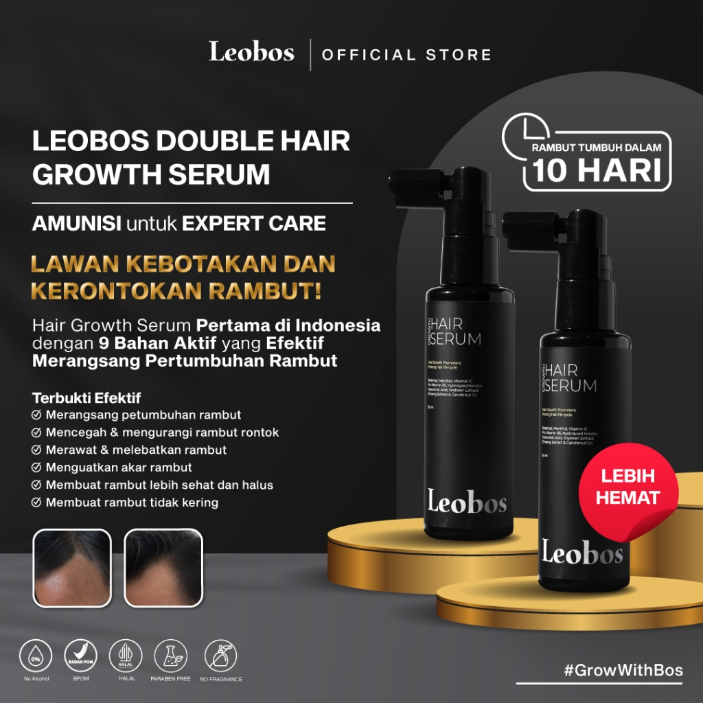 LEOBOS Double Hair Growth Serum | Serum Penumbuh Rambut | Serum Pelebat Rambut | Serum Anti Kerontok