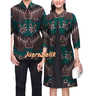COUPLE DRESS BATIK HIJAU SARIMBIT BATIK DRESS SERAGAM DRESS BATIK BAJU PASANGAN HIJAU BAJU PESTA