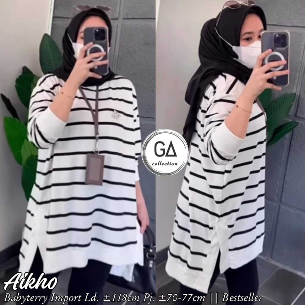 KAOS WANITA LENGAN PANJANG JUMBO KEKINIAN KOREAN STYLE BAJU ATASAN KAOS SALUR GARIS GARIS WANITA LEN