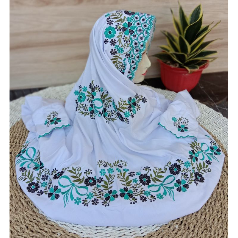 Mukena Terusan Langsungan Lajuran Dewasa Bordir Santri Putri Motif Pitaloka