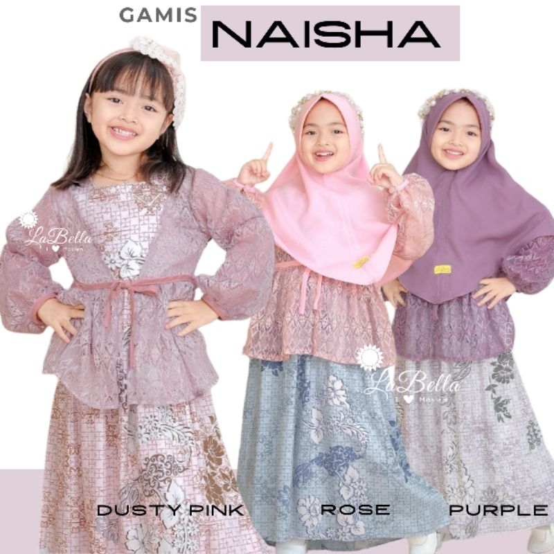LABELLA Gamis Anak NAISHA Brokat Rayon Twill Motif Batik Adem
