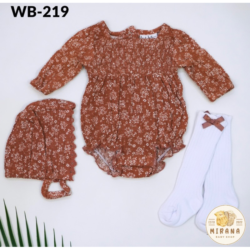 Set 3in1 Jumper Lengan Panjang + Bonet dan Kaos Kaki Panjang Bayi Perempuan Usia 12 Bulan Brand Nico