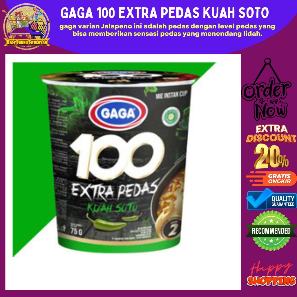 

Gaga 100 Extra Pedas - Mie Instan Cup Goreng / Kuah Jalapeno / Soto - Kuah Soto Lv2