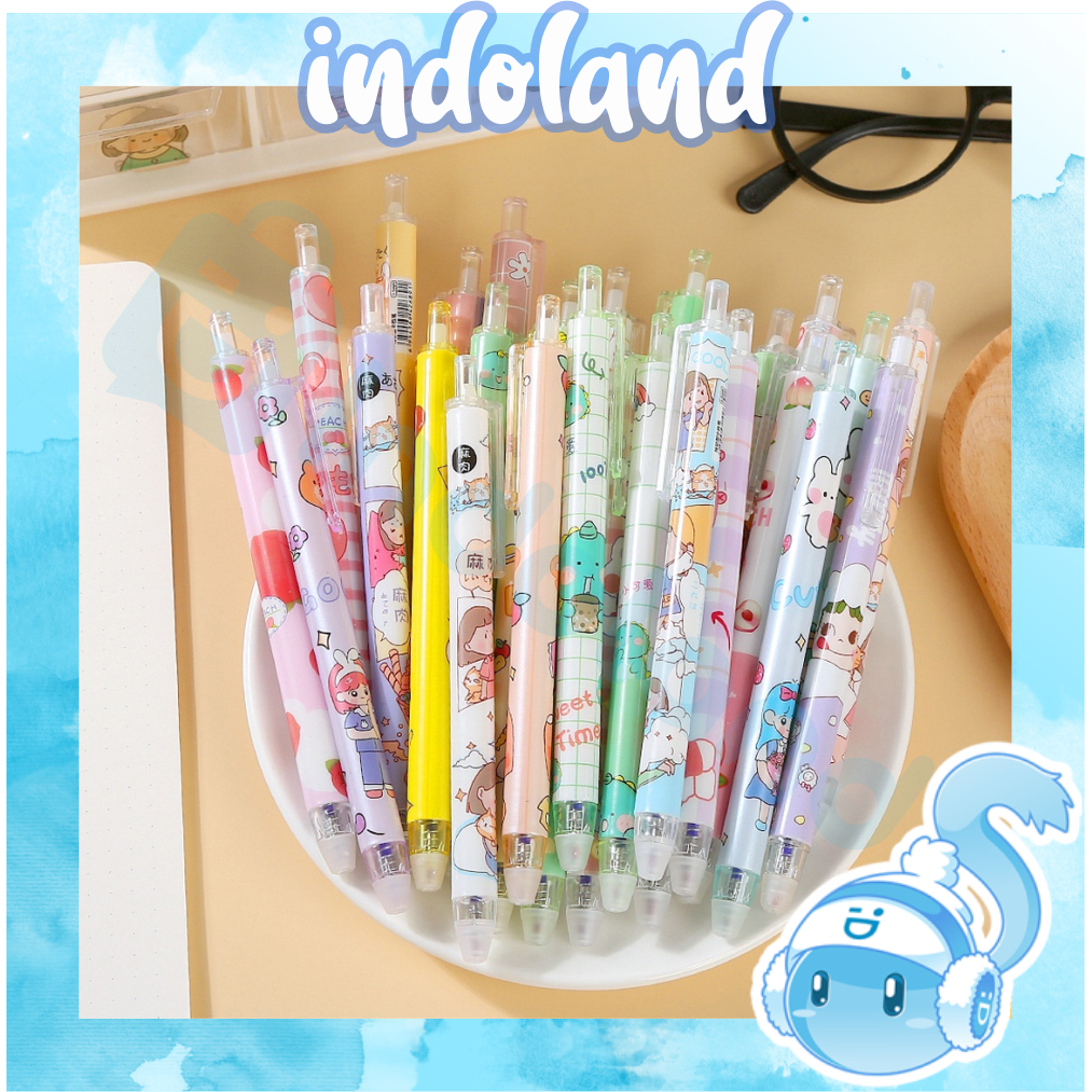 

☀ INDOLAND ☀ 6pcs / set pen gel mekanik motif cartoon / pulpen gel mekanik lucu / pulpen aesthetic G S110