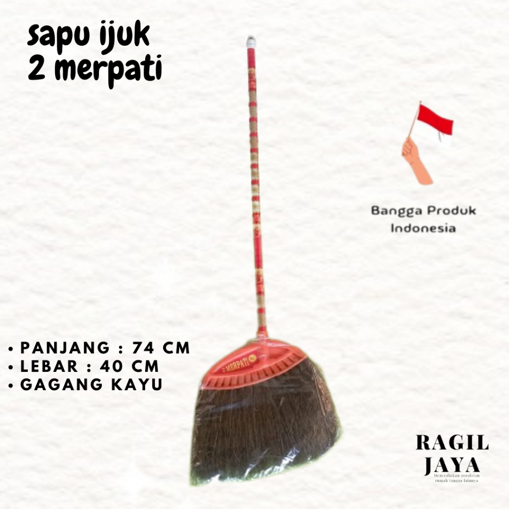 SAPU LANTAI IJUK 2 MERPATI / SAPU LANTAI MURAH IJUK / SAPU IJUK GAGANG KAYU / SAPU KIPAS IJUK / SAPU