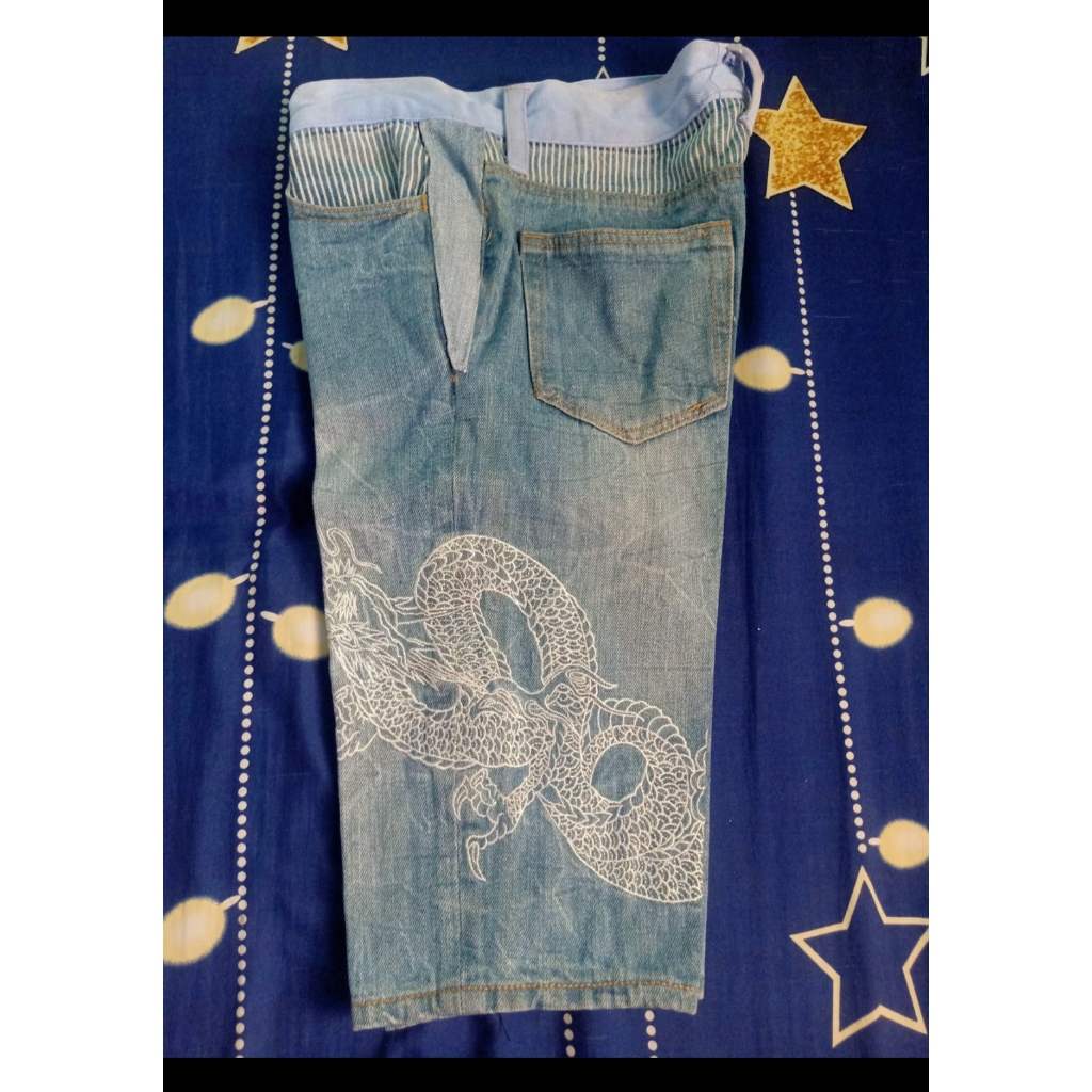 Jeans pendek sukajan bordir naga dragon